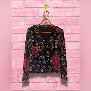 Etcetera Y2K Jewel Tone Floral Overlay Top